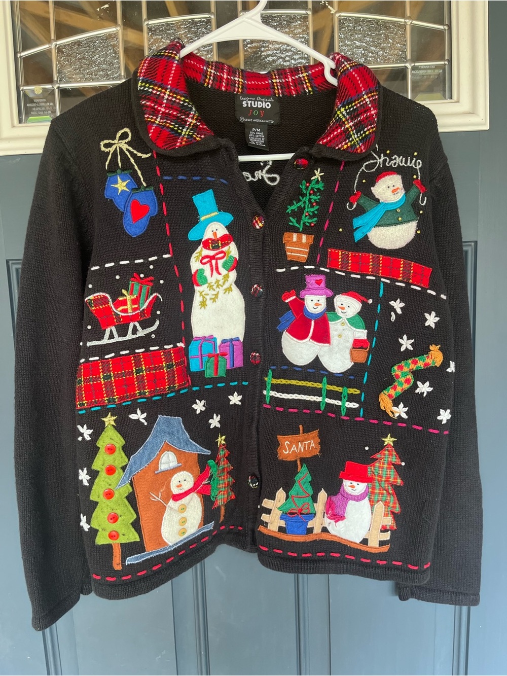 Vintage Women’s Black Holiday Snowman Cardigan Jacket